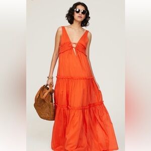 NICHOLAS Bright Orange Tiered V-Neck Maxi Dress